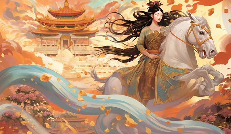 水彩手绘古装女性骑马,插画/手绘图,插画/手绘图库,插画/手绘图下载,插画/手绘